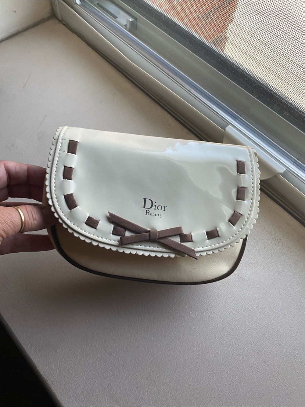 Dior Cream and Brown Bow Cosmetic Case